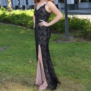 black lace long prom dress🖤